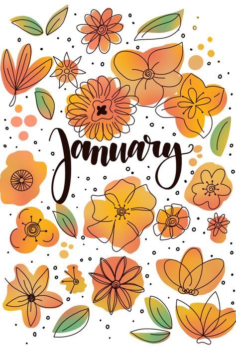 Hello January Aesthetic, Months Wallpaper, Bullet Journal Month, Bulletin Journal Ideas, Art Journal Therapy, Bullet Journal Notebook, Scrapbook Stickers Printable, Bullet Journal Design Ideas, Bullet Journal Themes