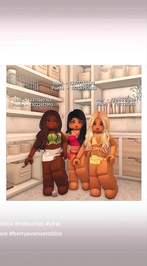 Trio Outfit Codes Berry Ave, Trio Berry Avenue Codes, Berry Avenue Codes Trio, Matching Outfits Best Friend, Roblox Code, Bloxburg Decals Codes, Island Outfit, Black Hair Roblox, Bloxburg Decal Codes