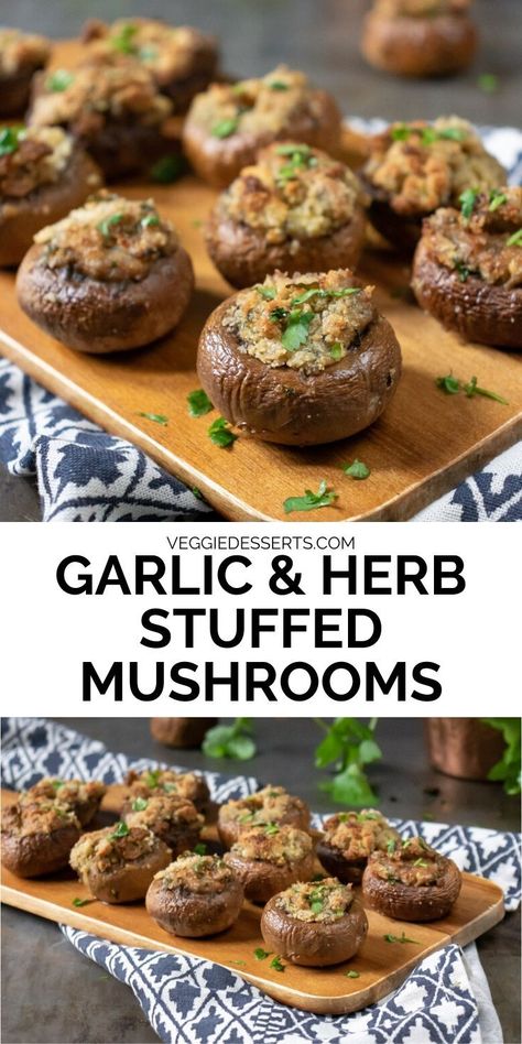 Garlic Stuffed Mushrooms, Gluten Free Stuffed Mushrooms, Appetizer Vegetarian, Stuffed Mushrooms Vegetarian, Vegan Stuffed Mushrooms, Vegan Finger Foods, Mushrooms Stuffed, Vegetarian Party Food, Baked Mushrooms