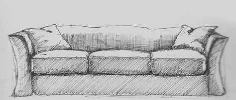 Furniture sketch - Beautiful custom sofa by Linda Sinclair Couch Drawing Sketches, Couch Perspective Drawing, Drawing Of A Couch, Sofa Drawing Reference, Sofa Drawing Sketch, Live Sketching Objects, Couch Drawing Reference, Couch Sketch, Sofa For Drawing Room