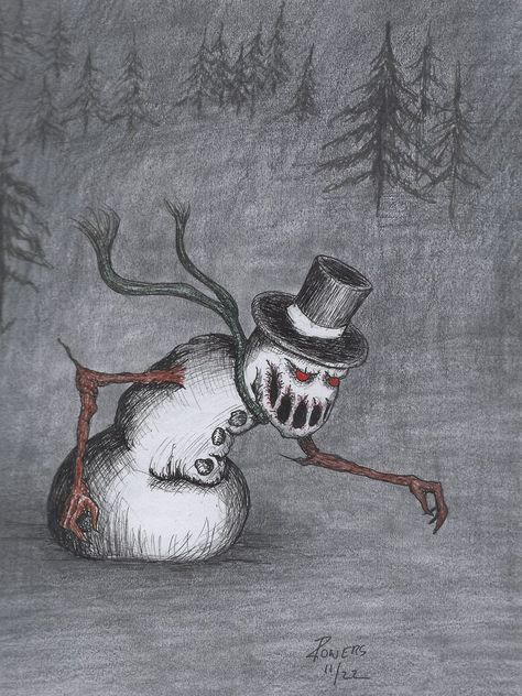 Cold Monster Art, Dark Christmas Drawing, Creepy Christmas Art, Creepy Snowman, Winter Horror, Scary Snowman, Monster Creature, Creepy Christmas, Scary Creepy