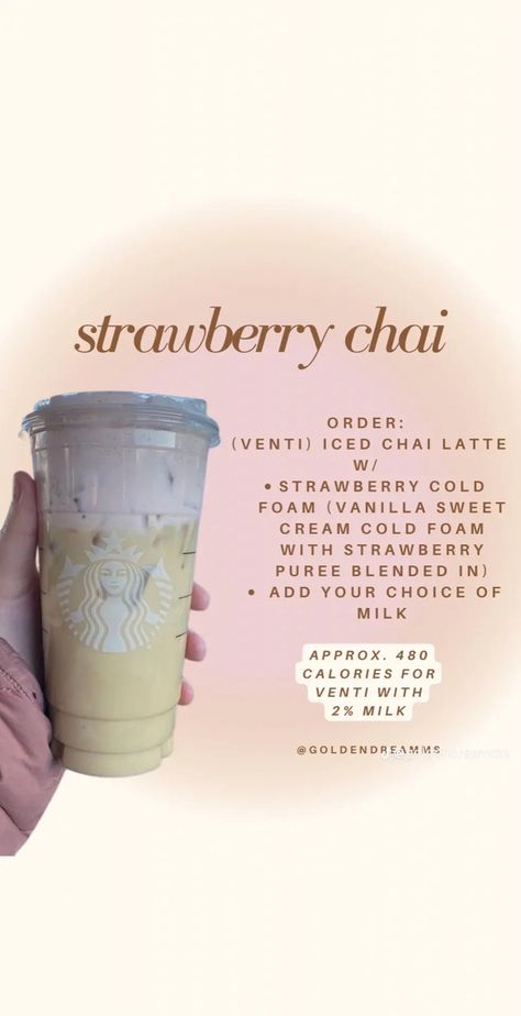 Strawberry Chai Starbucks, Coquette Starbucks Order, Starbucks Chia Drinks, Chai Starbucks Drinks, Starbucks Chai Drinks, How To Make Starbucks Drinks At Home, Starbucks Orders To Try, Aesthetic Starbucks Drinks, Starbucks Copycat Recipes Drinks