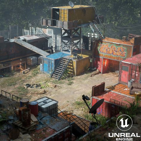 Post Apocalyptic Hideout, Industrial Post Apocalyptic, Apocalypse House Concept Art, Apocalypse Town Concept Art, Apocalypse City Concept Art, Apocalypse Base Camp, Post Apocalyptic Town Concept Art, Future Apocalypse Concept Art, Post Apocalyptic World Building