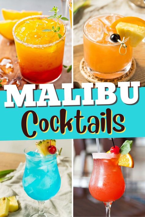 Try these Malibu cocktails for a tropical happy hour! From a bay breeze to a pina colada to rum punch, get a taste of the islands with these drinks. Long Island Alcoholic Drinks, Alcoholic Drinks With Malibu Rum, Best Malibu Rum Drinks, Mixed Drinks Alcoholic Malibu Rum, Drinks Made With Malibu Rum, Summer Drinks With Malibu Rum, Easy Tropical Cocktails, Mixed Drinks With Malibu Rum, Malibu Cocktails Recipes