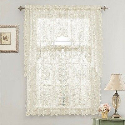 Lace Kitchen Curtains, Lace Curtain Panels, Kitchen Curtain Sets, Shabby Chic Living, Tier Curtains, Country Curtains, Floral Swag, Kitchen Curtain, Up House