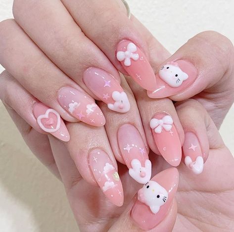 Uñas Coquette, Japan Nail, Fake Nails Designs, Home Nail Salon, Sky Nails, Anime Nails, Cute Acrylic Nail Designs, Hello Kitty Nails, Pretty Nail Art Designs