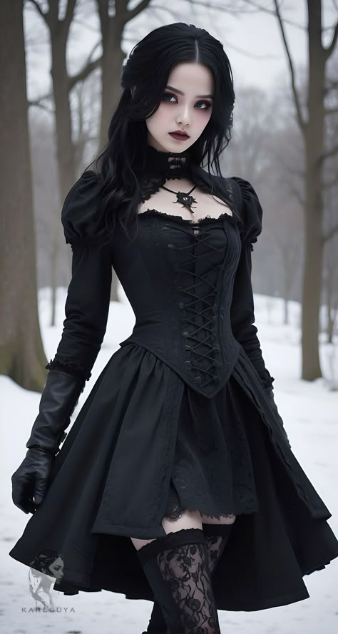 Gothic Attire For Women, Gothic Dresses Aesthetic, Demon Style Outfit, Gothic Cosplay Costumes, Vampire Clothes Reference, Steampunk Gothic Fashion, Princess Goth Outfits, Vampire Princess Outfit, Black Dresses Goth