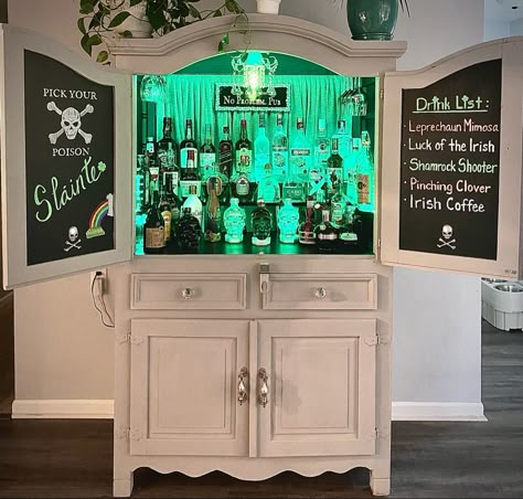 Diy Bar Cart Cabinet, Tv Cabinet To Bar, Booze Cabinet Ideas, Armoire Converted To Bar, Tv Cabinet Bar, Diy Tv Cabinet Makeover, Liquor Cabinet Makeover, Armoire Bar Diy, Armoire Makeover Bar