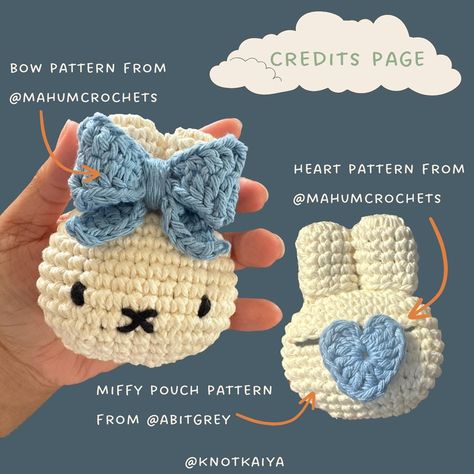 crochet miffy earbud case ᕙ( •̀ ᗜ •́ )ᕗ ༄˖°.🪐.ೃ࿔*:･🧸༘˚⋆𐙚｡⋆𖦹.✧˚🤍 ❀˖° first post on my crochet account !! i have a problem with misplacing my earbuds so i made this cutie to help ,, planning on making her into a bag charm but i love her credits (*ᴗ͈ˬᴗ͈)ꕤ*.ﾟ ♡ miffy pouch pattern @abitgrey ♡ bow + heart pattern @mahumcrochets ╭────── · · ୨୧ · · ──────╮ #crochet #crochetideas #crochetgift #explore #crochetinspiration #yarn #crochetersofinstagram #crochetaddict #fiberart #crocheting #knotkaiya... Heart Crochet Ideas, Crochet Ear Bud Case, Earbuds Crochet Case, Bunny Crochet Bag, Crochet Stuffy Ideas, Miffy Earbuds, Crochet Earbuds Case, Crochet Bag Charm Pouch, Crochet Earbud Pouch