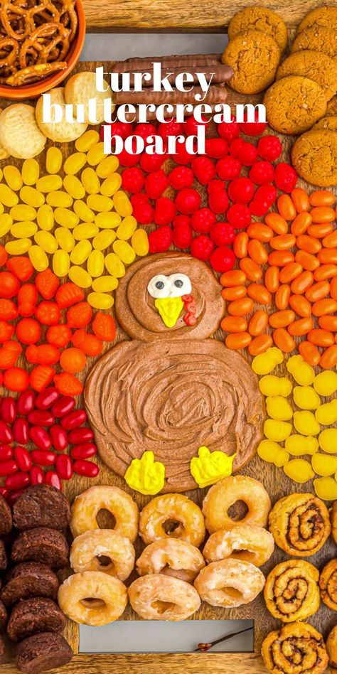 Fall Buttercream Board, Thanksgiving Chocolate Dessert Ideas, Butter Board Thanksgiving, Butter Cream Board, Thanksgiving Buttercream Board, Halloween Buttercream Board, Turkey Treats For Thanksgiving, Frosting Board Charcuterie, Buttercream Charcuterie Board