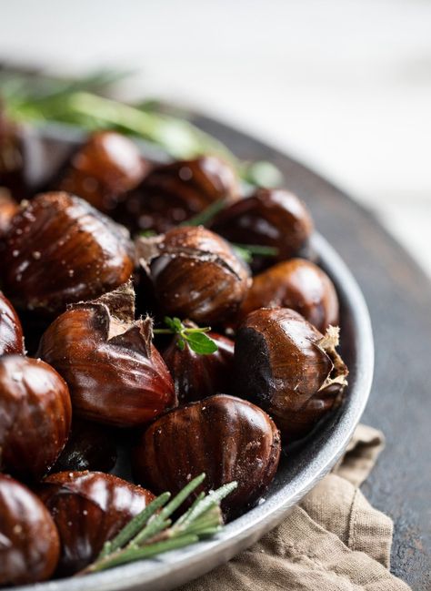 Roasted Pennsylvania Chestnuts with Rosemary Honey Butter Roasted Chestnuts Oven, Rosemary Honey, American Chestnut, Festive Appetizers, Roasted Chestnuts, Compound Butter, Rosemary Sprigs, Open Fire, Honey Butter