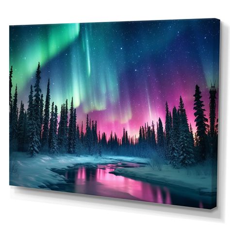 " Northern Lights In Alaska II " Print on Canvas Northern Lights Painting Acrylic, Northern Lights Watercolor, Winter Northern Lights, Northern Lights Design, Northern Lights Art, Northern Lights Painting, Aurora Art, Wine And Canvas, Northern Lights (aurora Borealis)