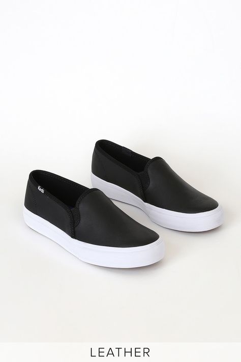 Keds Double Decker Leather - Black Sneakers - Slip-On Sneakers #ad #Decker, #ad, #Double, #Keds, #Leather Affordable Black Casual Slip-on Sneakers, Trendy Black Leather Slip-on Sneakers, Trendy Black Slip-on Sneakers With Cushioned Footbed, Black Leather Slip-on Sneakers With Leather Sole, Black Leather Slip-on Sneakers With Cushioned Footbed, Collar Clothes, Silhouette Logo, Shoe Ideas, Winter Capsule