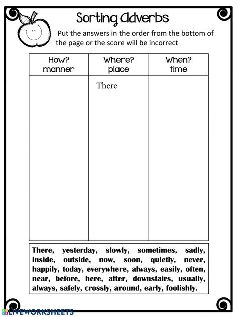 Adverbs online worksheet for Grade 5. You can do the exercises online or download the worksheet as pdf. Adverb Of Place Worksheets, Adverbs Worksheet Class 5, Adverb Activities 4th Grade, Adverbs Worksheet Grade 3, Adverbs Worksheet 4th Grade, Adverbs Of Manner, Worksheet 3rd Grade, Middle School Esl, Sequencing Words