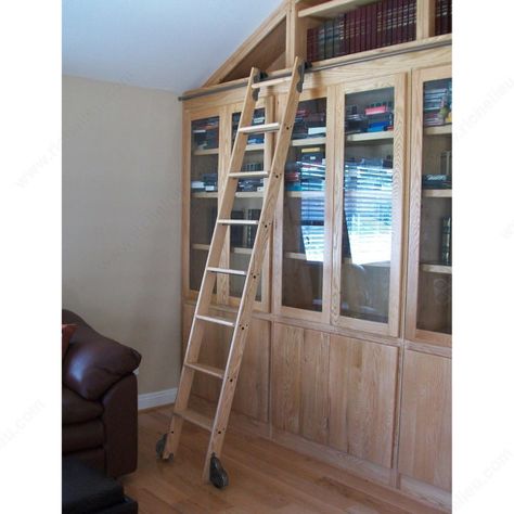 Library Room Decor, Library Ladders, Sliding Ladder, Ladder Hooks, Best Ladder, Wood Library, Rolling Ladder, Home Library Rooms, Room Bookshelf