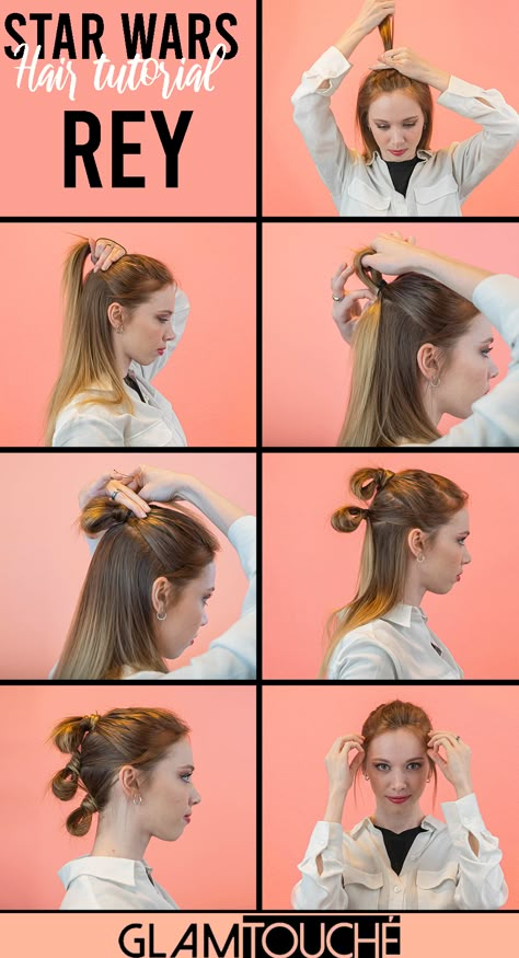 Reys Hair Star Wars, Rey’s Hair Star Wars, Rey Outfits Star Wars, Star Wars Hairstyle, Rey Hair Star Wars, Star Wars Hairstyles Easy, Rey Hair Tutorial, Rey Star Wars Hair, Rey Hairstyle