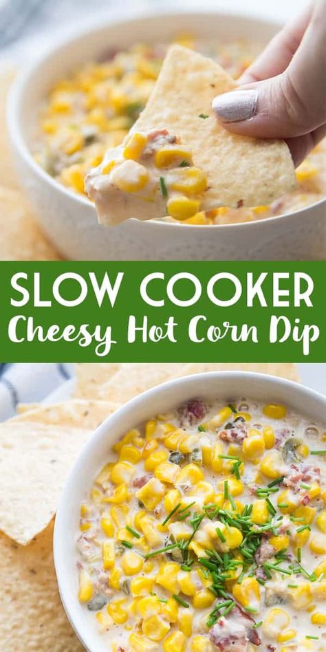 Cheesy Hot Corn Dip, Slow Cooker Creamed Corn, Hot Corn Dip, Savory Dips, Crockpot Appetizers, Hot Corn, Corn Dip, Crockpot Recipe, Tailgating Recipes