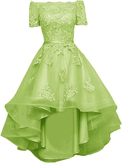 ISABUFEI Women Dresses Bridesmaid Dress for Wedding High Low Formal Evening Gowns Appliques Lime Green US10 at Amazon Women’s Clothing store Formal Gowns Evening Dresses, Dress Short Prom, High Low Bridesmaid Dresses, Homecoming Dress Short, Green Wedding Dresses, Lime Green Dress, Tulle Evening Dress, Tulle Bridesmaid Dress, Prom Dresses For Teens