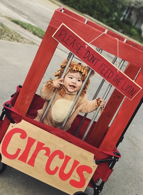 Radio Flyer Wagon Halloween Ideas, Wagon Cage For Halloween, Halloween Costume Wagon Ideas, Wonder Wagon Halloween, Diy Circus Wagon, Diy Lion Cage Wagon, Circus Wagon Halloween Diy, Circus Wagon Halloween, Lion Cage Circus Diy