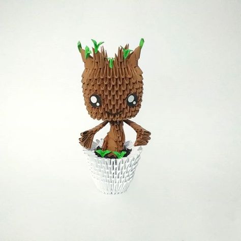 Baby Groot - - - - #origami #origamiart #origami3d #papercraft #paper #paperart #paperlove #marvel #marvelbrasil #marvelart… Origami Marvel, Dragon Origami, Large Origami, 3d Origami Tutorial, Origami Diamond, Tutorial Origami, Kraf Kertas, Origami Wedding, Origami Bookmark