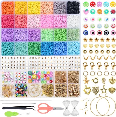 Joymico 8000pcs Glass Seed Beads for Jewelry Making, 3mm Small Seed Beads kit for DIY Bracelets Necklaces Rings, Craft Glass Beads Set with Letter and Smile Beads，Charms, Evil Eyes Beads, Pendants Beads Kit, Alphabet Beads, Jewelry Making Kit, Bracelet Kits, Bracelets Diy, Beading Needles, Bead Kits, Letter Beads, Heishi Beads