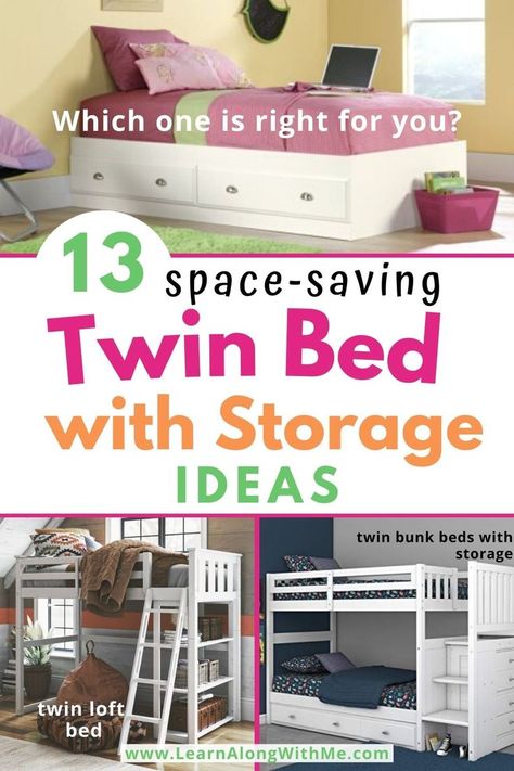 A twin bed with storage can be a great way to organize a small bedroom.  
In this article we look at:
- twin bed with storage drawers underneath
- twin loft beds with storage
- twin bed with trundle and storage options
- twin bunk bed options
- and more...

Check it out if you're thinking of getting a twin bed for your child's room or spare room. And if you are going to get a twin bed, why not get one with some storage capabilities? Twin bed ideas for small room

#twinbedidease Twin Storage Bed Small Bedrooms, Space Saving Twin Bed Ideas, Kids Bed With Storage Underneath, Twin Corner Beds With Storage, Small Room Twin Bed Ideas, Twin Bed With Storage Underneath, Twin Xl Bed Ideas For Small Room, Girls Bedroom Organization Ideas, Twin Beds With Storage