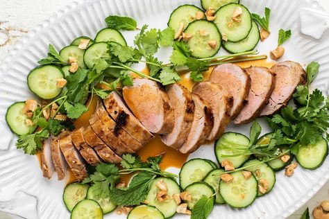 Paleo Pork Tenderloin, Basil Pork, Thai Basil Pork, Perfect Baked Sweet Potato, Thai Pork, Baked Pork Tenderloin, Fancy Foods, Paleo Pork, Pork Tenderloin Recipe