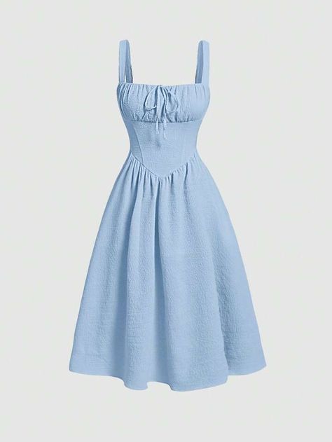 Free Returns ✓ Free Shipping✓. SHEIN MOD Solid Ruched Bust Cami Dress- undefined at SHEIN. Convocation Dress, Flare Dress Casual, Light Blue Dresses, Shein Dress, Teen Fashion Outfits, Cami Dress, Corset Dress, Women Dresses, Blue Dress