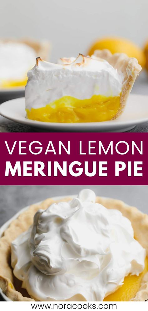 Vegan Lemon Meringue Pie, Vegan Lemon Meringue, Aquafaba Meringue, Lemon Heaven, Best Lemon Meringue Pie, Vegan Pies, Aquafaba Recipes, Vegan Lemon Curd, Nora Cooks