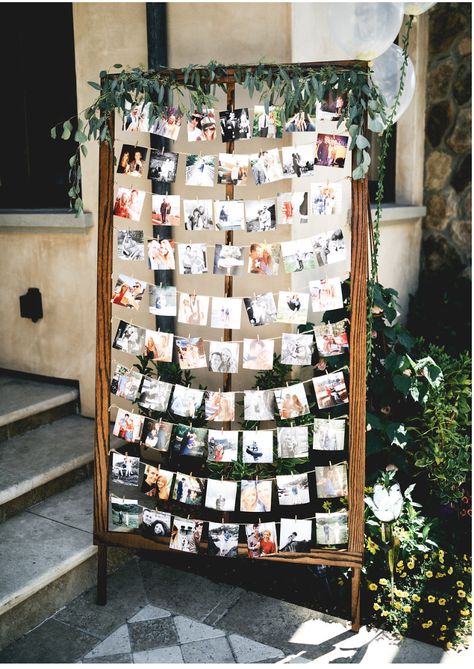 Grad Party Theme, Wedding Photo Walls, Photo Collage Diy, Wedding Photo Collage, Backyard Graduation Party, Polaroid Wedding, Wedding Collage, Bridal Shower Inspo, Gift Display