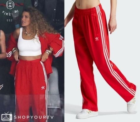 Super Bowl: LVIII Blake Lively's Red Adidas Trackpants Adidas Red Pants Outfit, Red Adidas Pants Outfit, Red Adidas Outfit, Red Adidas Pants, Adidas Track Pants Outfit, Adidas Pants Outfit, Red Pants Outfit, Looks Adidas, Track Pants Outfit