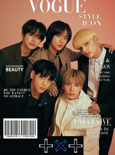 Txt Magazine Cover, Txt Magazine Edit, Magazine Edit Kpop, Txt Vogue, Txt Magazine, Magazine Edit, Pink Collage, Printable Wall Collage, Dazed Magazine