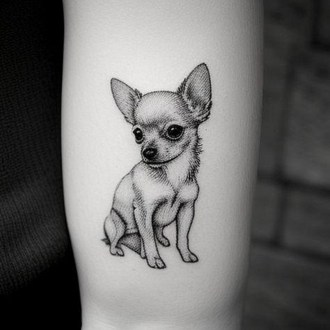 Chihuahua tattoo outline Style dreamlike 02 Chiweenie Tattoo, Chihuahua Tattoo Minimalist, Chihuahua Tattoo Outline, Chihuahua Tattoo Ideas, Chihuahua Tattoo, Tattoo 2023, Tattoo Shading, New Tattoo Designs, Long Haired Chihuahua