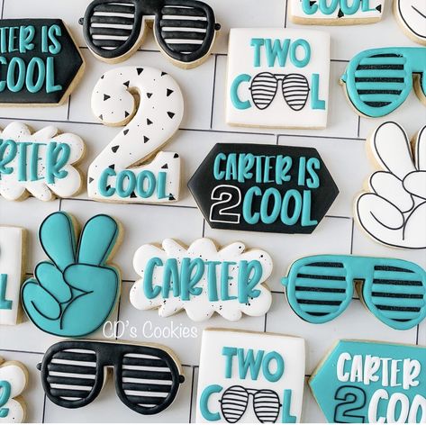 Two Cool Cookies, 2nd Birthday Cookies, Second Birthday Boy, 2 Birthday Ideas, Two Cool Birthday, Dude Birthday Party, One Cool Dude, Cool Cookies, Birthday Party For Boys