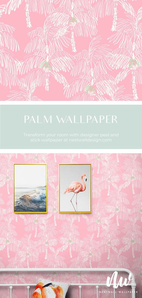 Palm Beach Bedroom, Tropical Peel And Stick Wallpaper, Palm Print Wallpaper, Beach House Wallpaper, She Shed Designs, Teenage Girl Room, Coastal Wallpaper, Monkey Wallpaper, Pink Monkeys