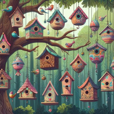 Coloured Pictures, Aquarium Live Wallpaper, Cartoon Crazy, Birdhouse Designs, Bird Houses Painted, Diy Crafts For Home Decor, Paint By Number Kits, Mural Painting, Whimsical Art