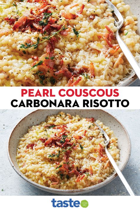 Recipe Couscous, Pearl Pasta Recipes, Couscous Risotto, Recipes With Pearl Couscous, Creamy Couscous, Italian Couscous, Couscous Dinner Recipes, Pearl Cuscus Recipes, Pearled Couscous