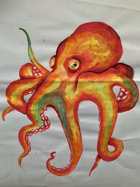 Painting Octopus, Octopus Pictures, Biology Drawing, Octopus Colors, Orange Octopus, Drawing Tut, Octopus Painting, Painting Fish, Aesthetic Creative