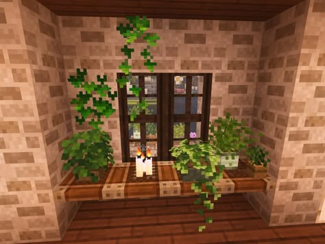 Minecraft Window Sill, Minecraft Plant Room, Cool Minecraft Window Designs, Mc Window Designs, Mincraft Idea Window, Minecraft Small Windows Design, Window Minecraft Ideas, Window Ideas Minecraft, Minecraft Window