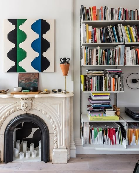 The House that Lars Built (@houselarsbuilt) • Instagram photos and videos Vintage Modern Living Room, Parlor Floor, Clinton Hill, Pale Wood, Encaustic Cement Tile, Pierre Jeanneret, Pendant Light Design, Design Within Reach, Blue Walls