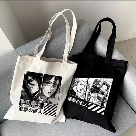 Notebook Craft, Tote Bag Diy Pattern, Shoulder Bag Aesthetic, Anime Tote Bag, Harajuku Women, Korean Japanese, Japanese Harajuku, Printed Canvas Tote Bag, Titan Anime