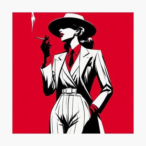 Noir Aesthetic Women, Noir Art Illustration, Detective Woman Aesthetic, Woman In Suit Art, Noir Detective Aesthetic, Women Detective Outfit, Neve Gallus, Spy Drawing, Spy Illustration