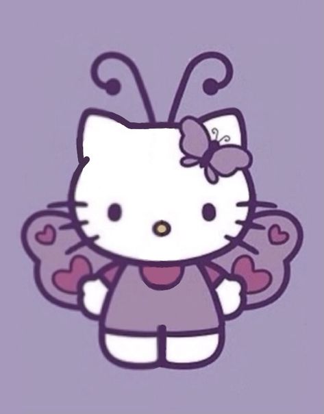 Butterfly Hello Kitty, Hello Kitty Butterfly, Purple Pfp, Wearing Purple, Hello Kitty, Poster Prints, Kitty, Purple, Drawings