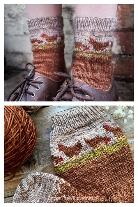 Chicken Socks Free Knitting Pattern Knitting Machine Patterns Christmas, Colourwork Knitting Patterns Free, Fox Socks Knitting Pattern, Color Work Socks, Chicken Knitting Pattern Free, Knit Sock Pattern Free, Knit Socks Pattern Free, Wool Socks Pattern, Sock Yarn Projects