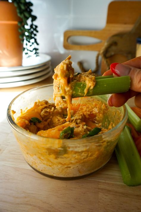 High Protein Buffalo Chicken Dip - stokedathome.com High Protein Buffalo Chicken Dip, Protein Buffalo Chicken Dip, High Protein Buffalo Chicken, Cheesey Chicken, Healthy Buffalo Chicken Dip, Cottage Cheese Dips, Chicken Dip Recipe, Chicken Protein, Buffalo Chicken Dip Recipe