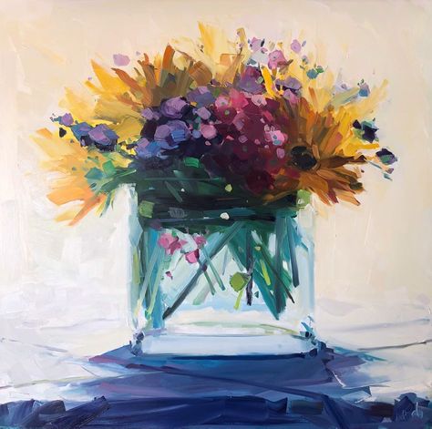 Amy Brnger on Instagram: “Sunflowers and Staff, 30 x 30, oil on panel. #contemporaryart #contemporarypainting…” Abstract Flower Painting, Abstract Flowers, Contemporary Paintings, White Flowers, Flower Painting, Sunflower, Contemporary Art, Collage, Floral