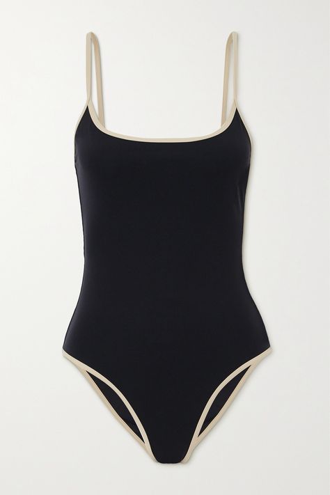 TOTEME's swimwear mirrors the clean lines of its main collection. This swimsuit is made from stretch fabric blended with 71% recycled fibers and has contrasting edges, including the adjustable straps. Layer yours under shorts or lightweight pants when you're not at the pool. Black Swimsuit Outfit, Under Shorts, Camp Cretaceous, Swimsuits Outfits, Best Swimsuits, Lightweight Pants, Cute Bathing Suits, White Swimsuit, Looks Chic