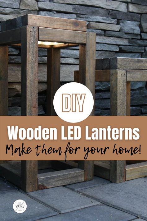 Diy Porch Lanterns Front Doors, Diy Porch Lanterns, Candle Lanterns Diy, Front Porch Ideas With Lanterns, Wood Lanterns Diy, Diy Outdoor Solar Lanterns, Outdoor Lantern Diy, Holiday Wood Projects, Diy Outdoor Lanterns Solar Lights