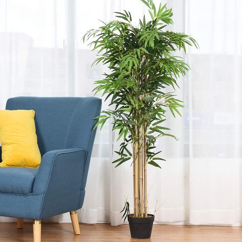 AmazonSmile: Happygrill Artificial Bamboo Tree Greenery Plants in Nursery Pot Fake Decorative Trees for Home, Office, 5Ft High : Home & Kitchen Green Holiday Decor, Tree Planters, Art Restaurant, Bamboo Plant, Greenery Decor, Fake Trees, Silk Tree, Bamboo Tree, Bamboo Leaves