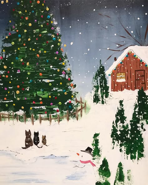 Christmas House Painting, Bday Drawings, Cozy Christmas House, Gel Printing, Pencil Shading, Christmas Painting, Old Christmas, Old Fashioned Christmas, Art Drawings Sketches Creative